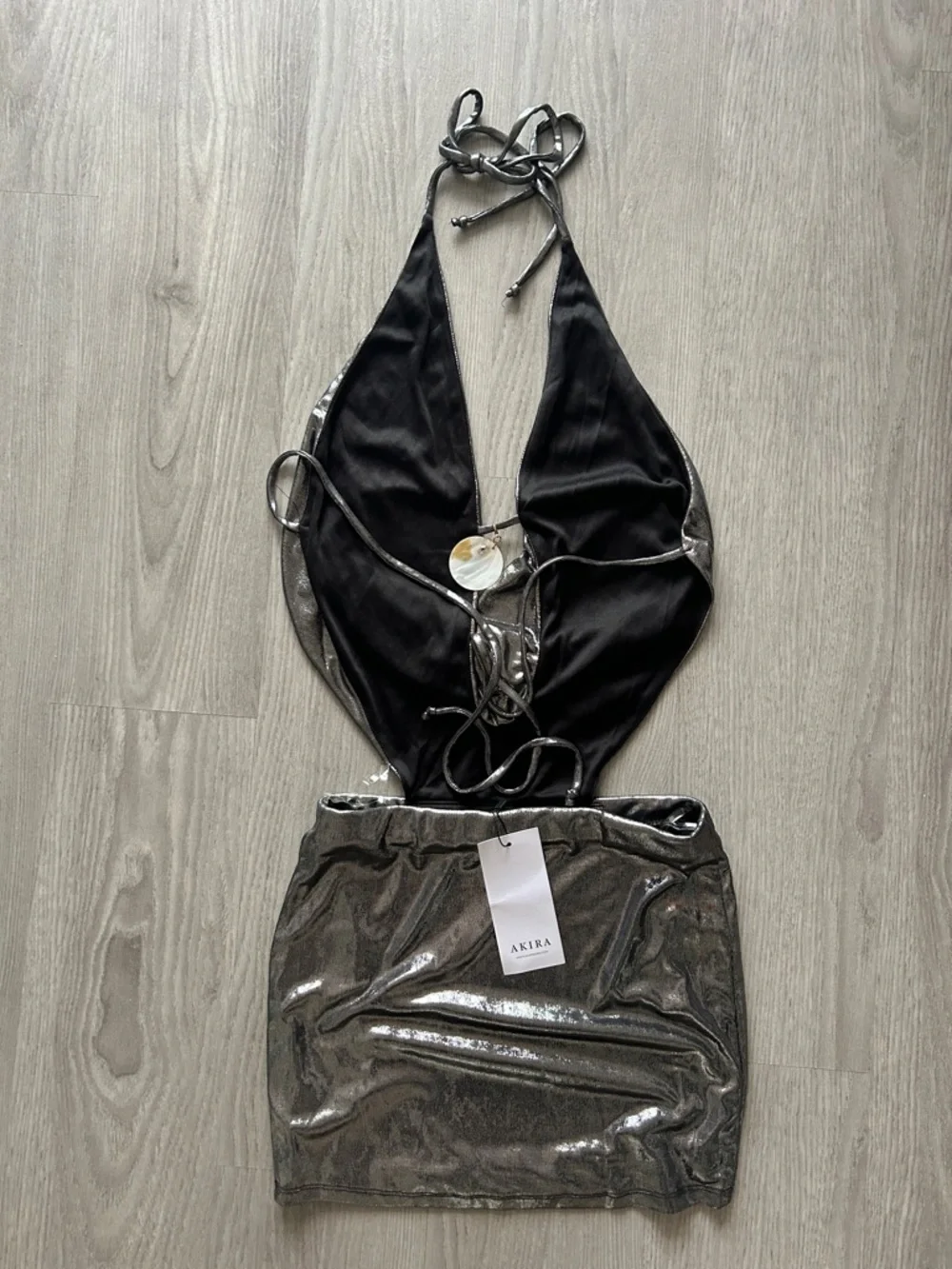 AKIRA Metallic Black Halter Backless Mini Dress - Picture 2 of 3